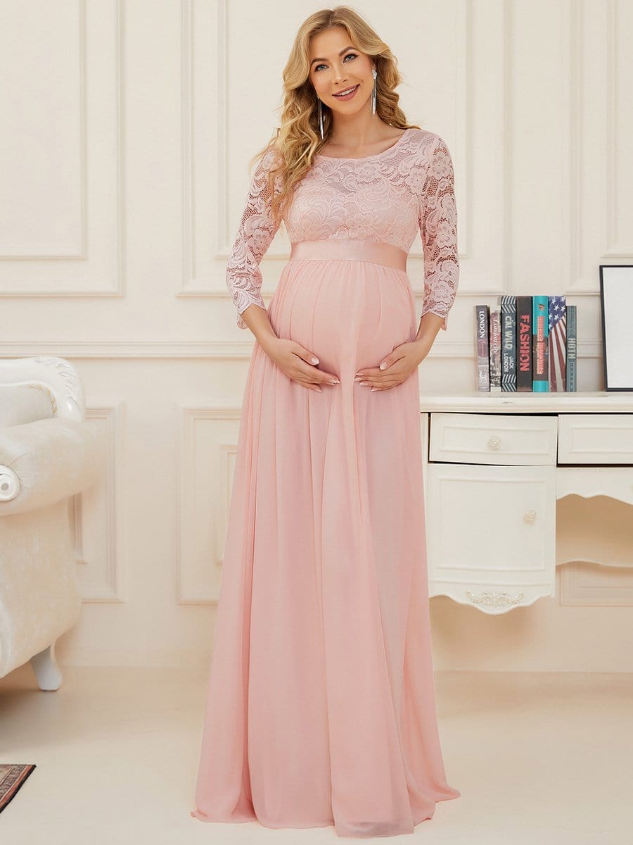 New* Lace Maternity Gown in Vintage Rose – Happily Ever After Maternity