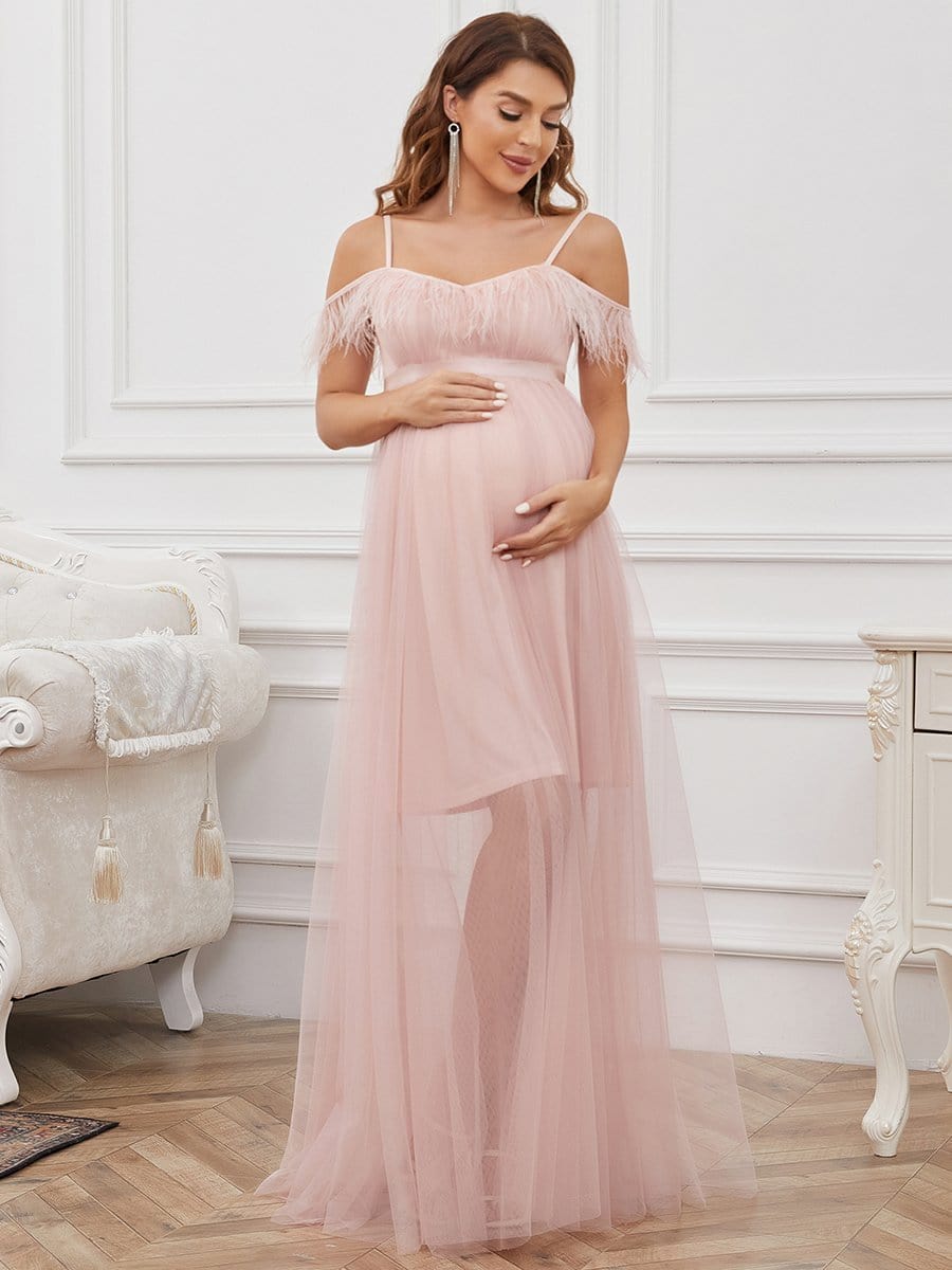 Seindeal Ruffle One Shoulder Cut Out Mermaid Two Piece Maxi Maternity Dress  for Baby Shower Pink Girls Baby – SeinDeal