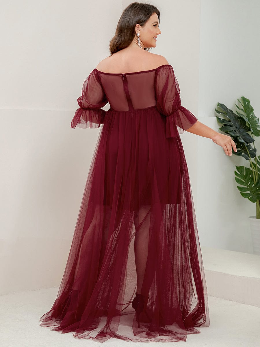 Plus Size Off-Shoulder Tulle Double Skirt Maxi Maternity Dress