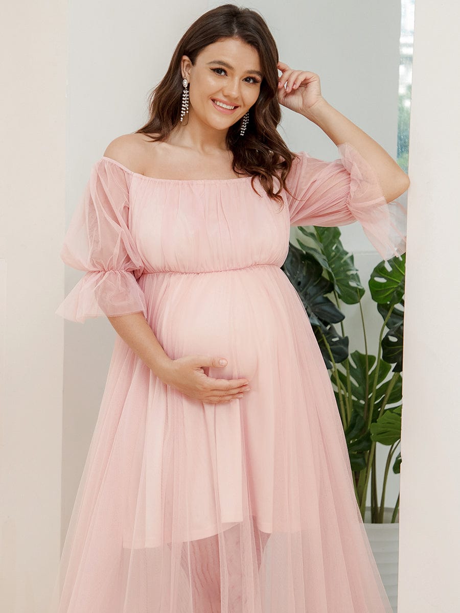 Plus Size Off-Shoulder Tulle Double Skirt Maxi Maternity Dress