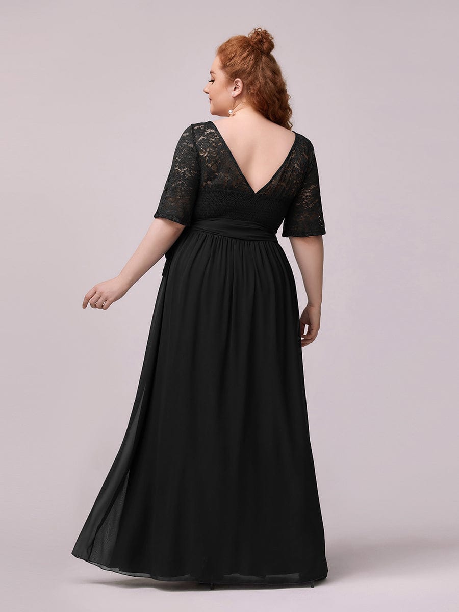 Elegant Lace Bodice Chiffon Maxi Evening Dress with Belt