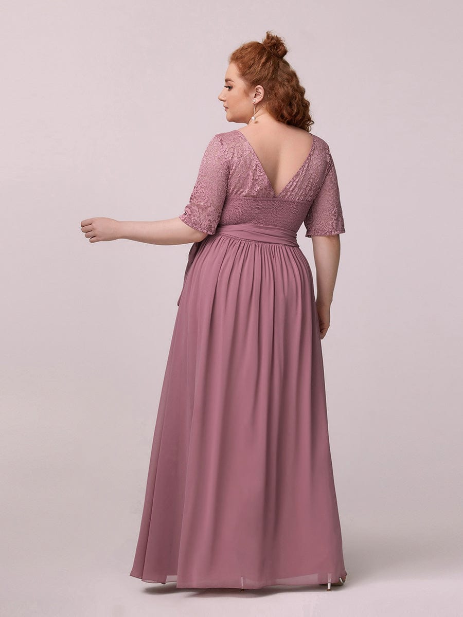 Elegant Lace Bodice Chiffon Maxi Evening Dress with Belt