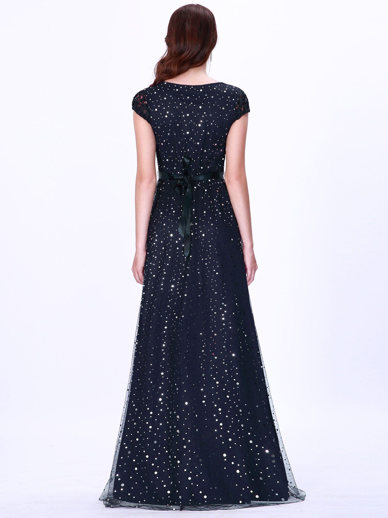 ever pretty lace cap sleeve evening gown