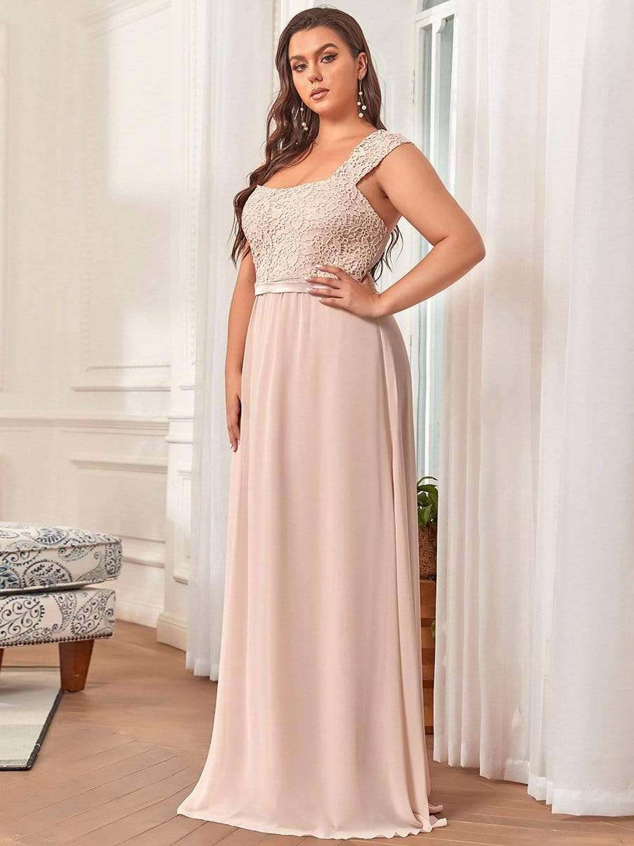 Elegant A Line Long Chiffon Bridesmaid Dress With Lace Bodice