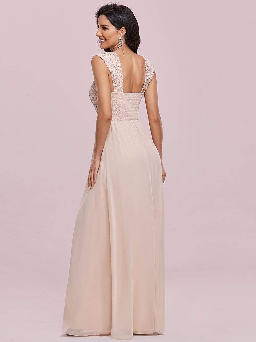 Elegant A Line Long Chiffon Bridesmaid Dress With Lace Bodice