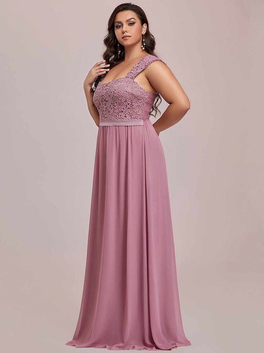 Plus Size Elegant A Line Long Chiffon Bridesmaid Dress With Lace Bodice