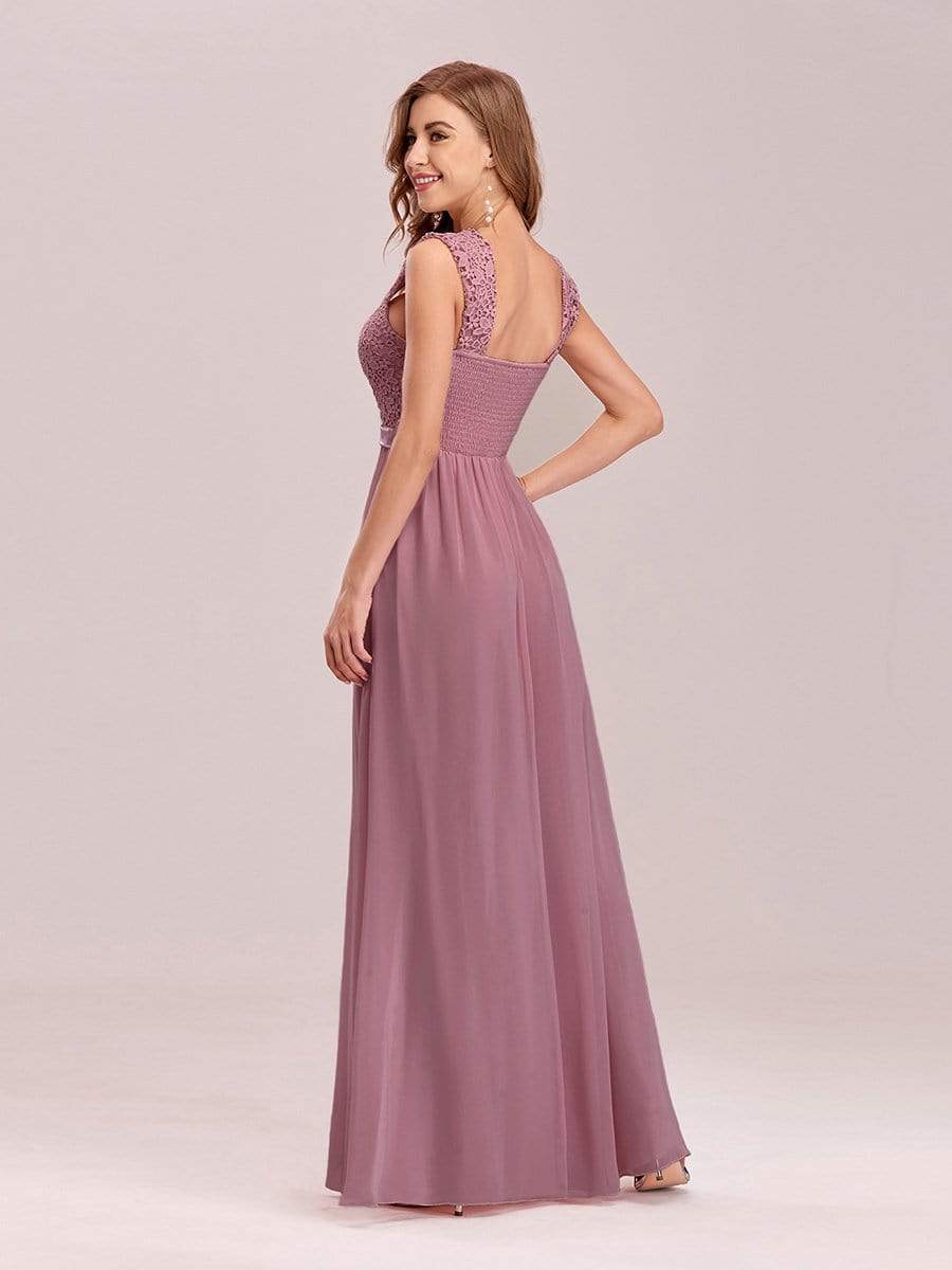 Elegant A Line Long Chiffon Bridesmaid Dress With Lace Bodice