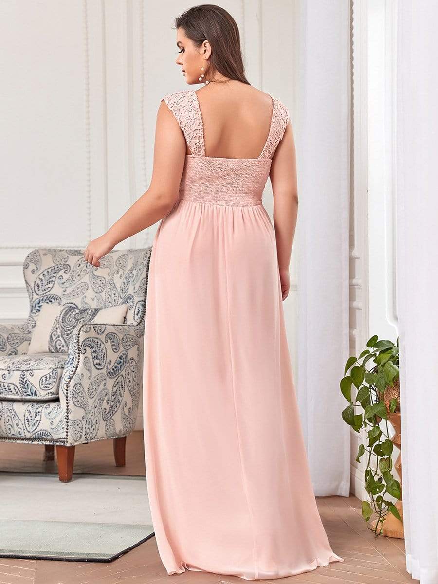 Elegant A Line Long Chiffon Bridesmaid Dress With Lace Bodice