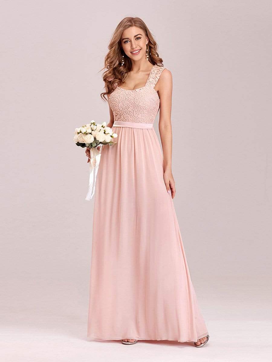 Elegant A Line Long Chiffon Bridesmaid Dress With Lace Bodice