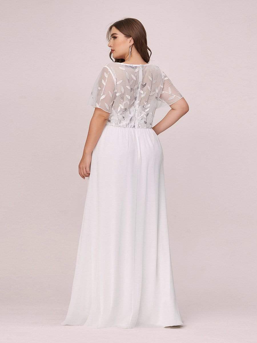 Plus Size V Neck Long Empire Formal Dresses with Sleeves