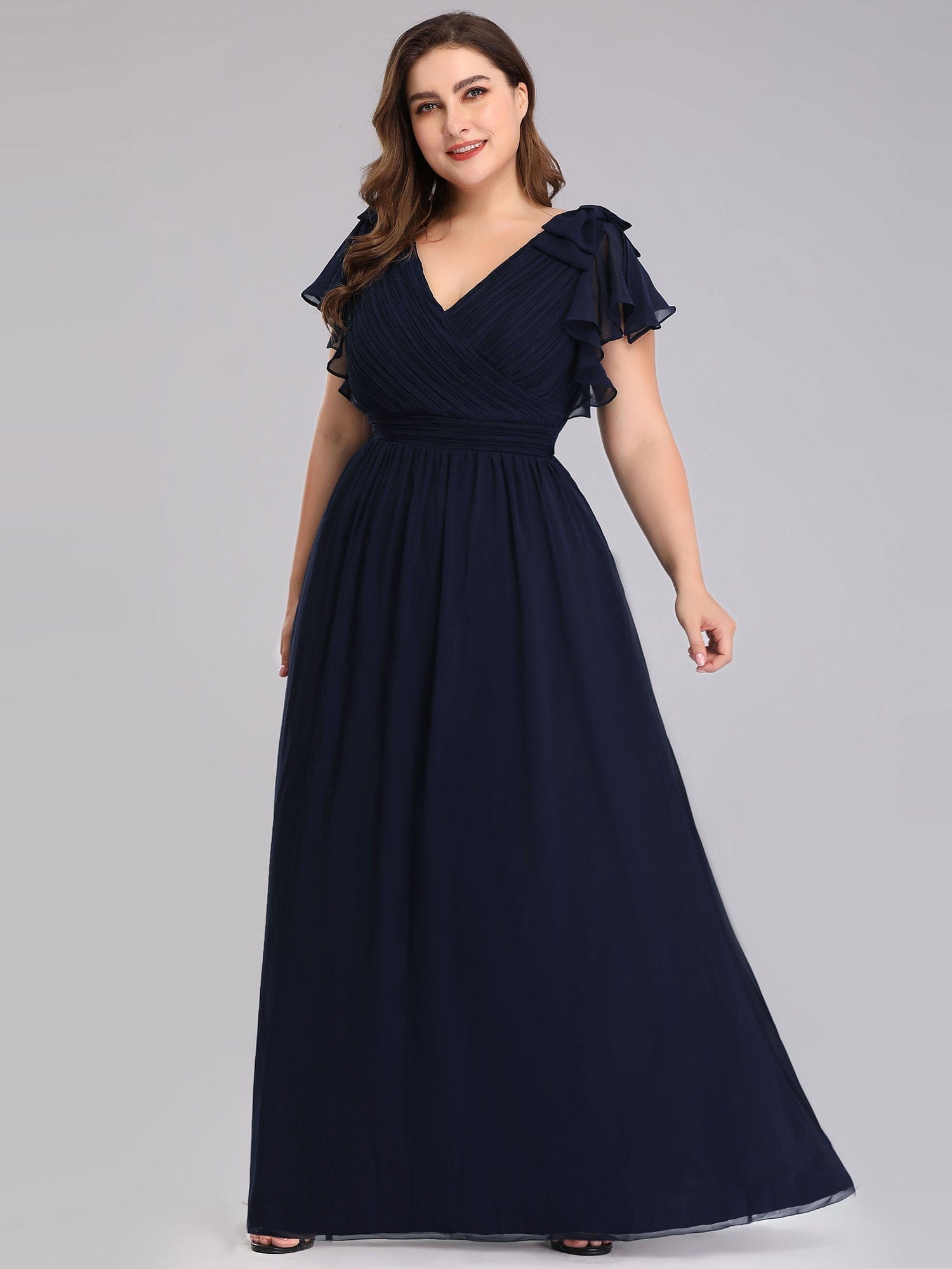Custom Size Chiffon Short Ruffle Sleeve A-line Evening Dress - Ever-Pretty  US