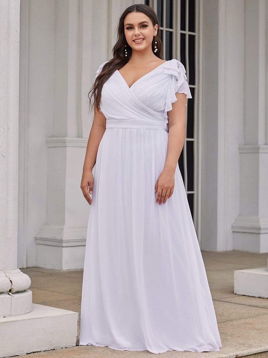 Elegant Pleated Bodice Ruffles Sleeves Chiffon Evening Dress