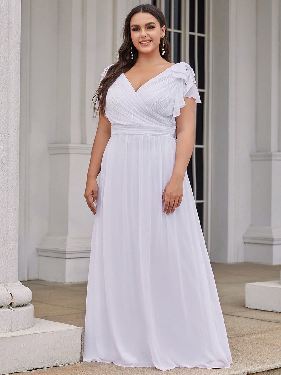 Plus Size Ruched Bodice Formal Evening Dresses with Ruffles Sleeves