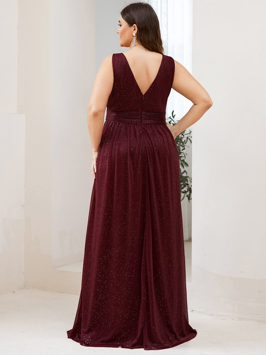 Double V Neck Floor Length Sparkly Evening Dresses for Party