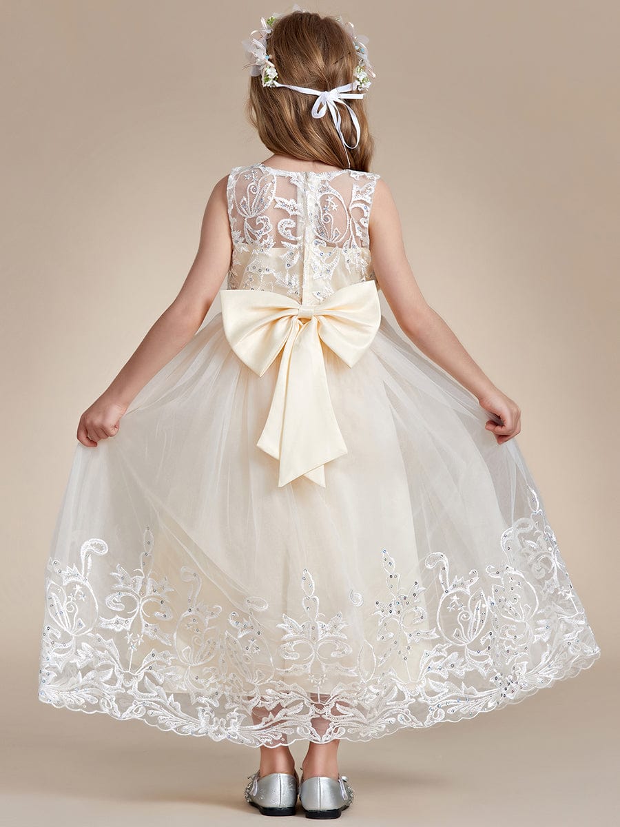 Gorgeous Applique Princess Dress for Flower Girl with Bowknot