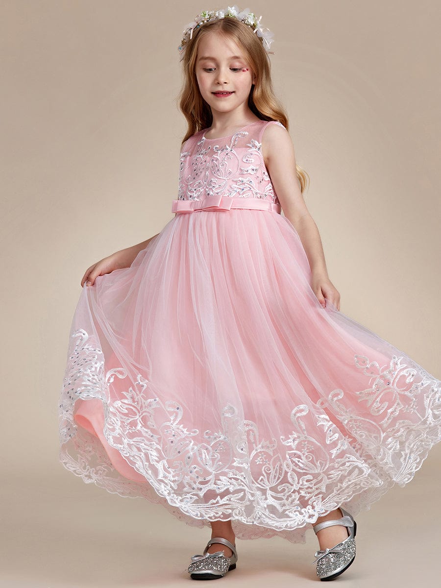 Gorgeous Applique Princess Dress for Flower Girl with Bowknot