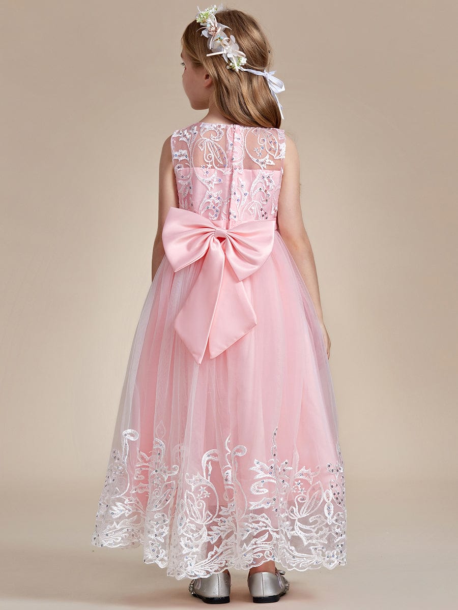 Gorgeous Applique Princess Dress for Flower Girl with Bowknot