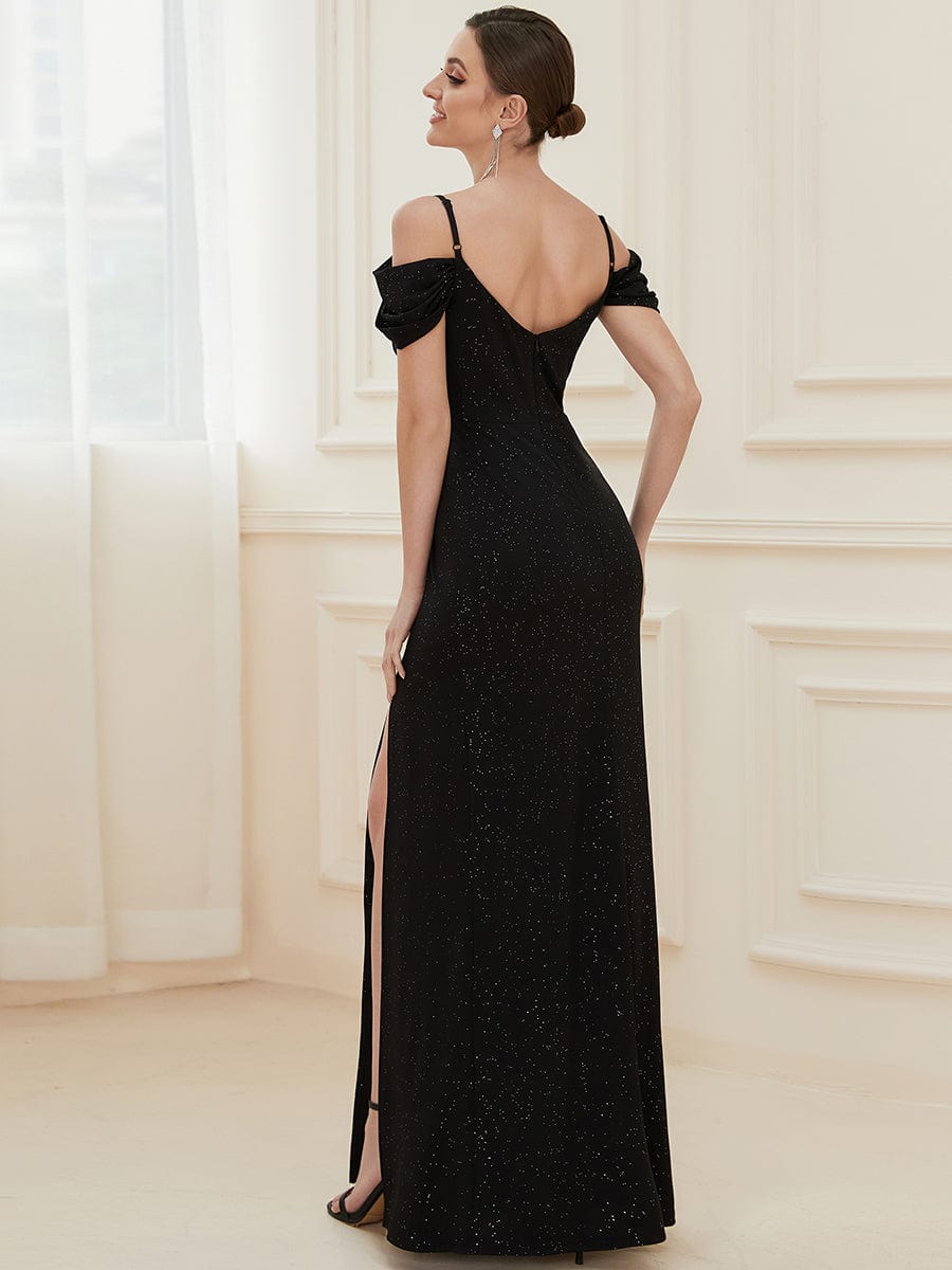 V-Neck Cold Shoulder Floor-Length Evening Dress