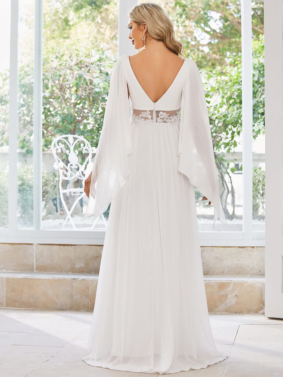 Illusion Lace V-Neck Cape Sleeves A-Line Wedding Dress