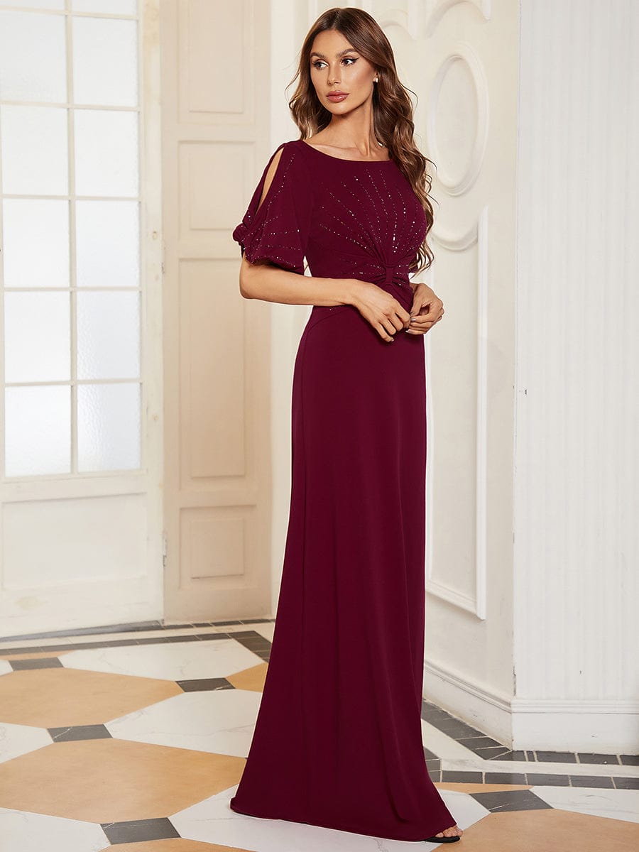 Trendy Round Neck Bodycon Wedding Guest Dress with Sleeves