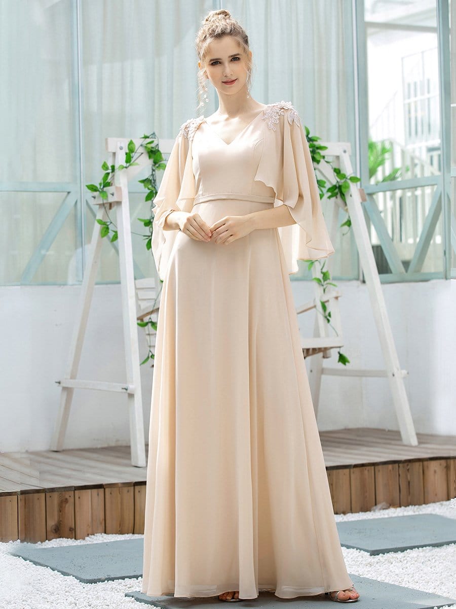 Elegant V Neck Flowy Chiffon Bridesmaid Dresses with Wraps