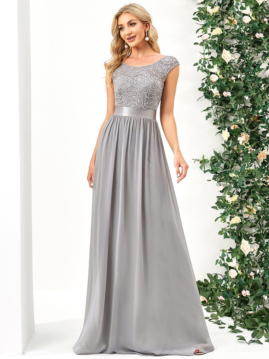 Classic Round Neck V Back Lace Bodice Bridesmaid Dress