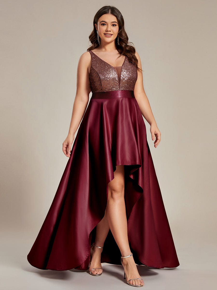 High Low Sleeveless Plus Size Dresses With Sequin for Evening