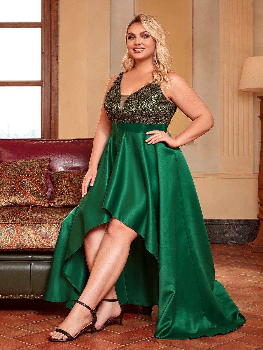 High Low Sleeveless Plus Size Dresses With Sequin for Evening