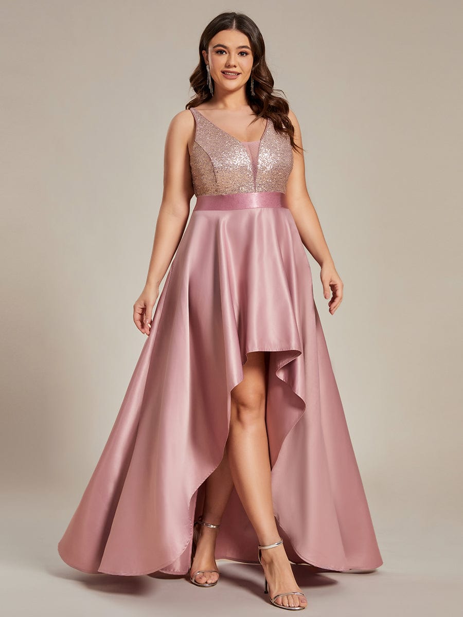 High Low Sleeveless Plus Size Dresses With Sequin for Evening