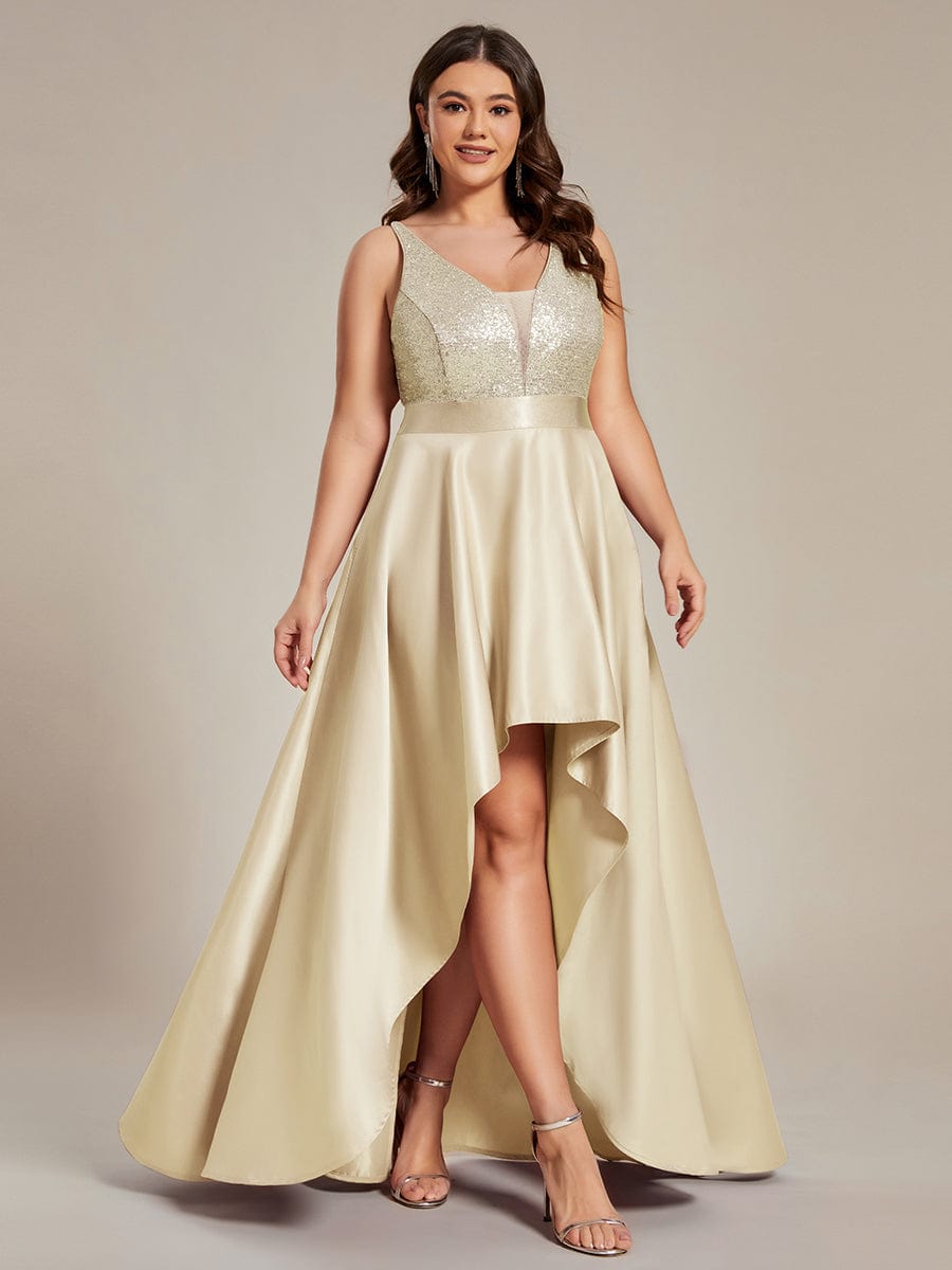 High Low Sleeveless Plus Size Dresses With Sequin for Evening