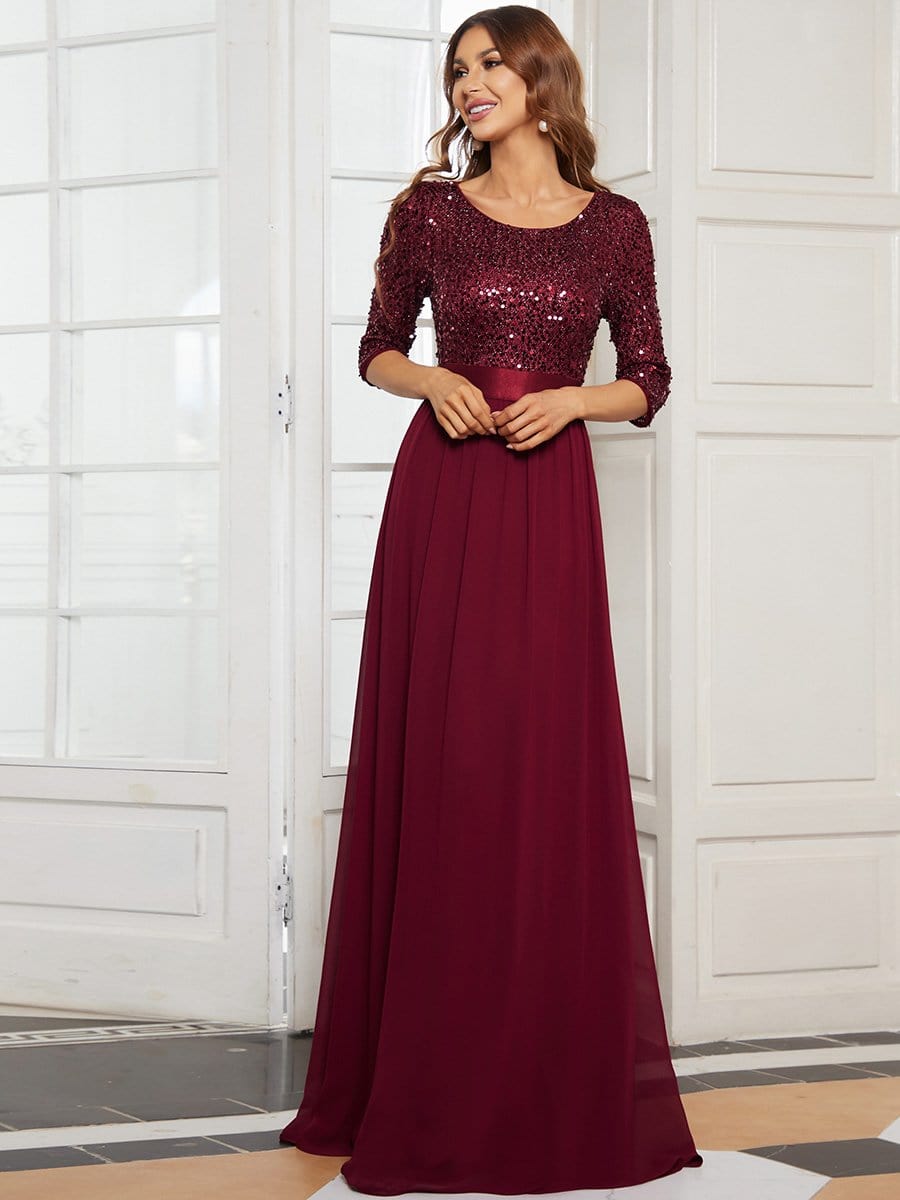 Elegant Round Neckline Long Sleeves Sequin Evening Dress