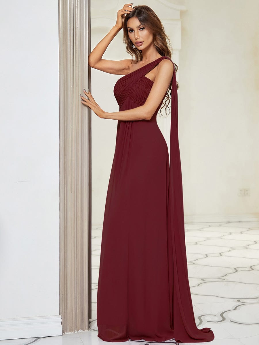 Pleated One Shoulder Long Chiffon Formal Evening Dress