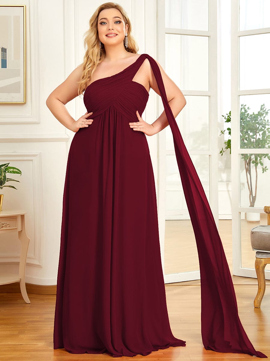 Plus Size Chiffon One Shoulder Formal Evening Dresses for Women