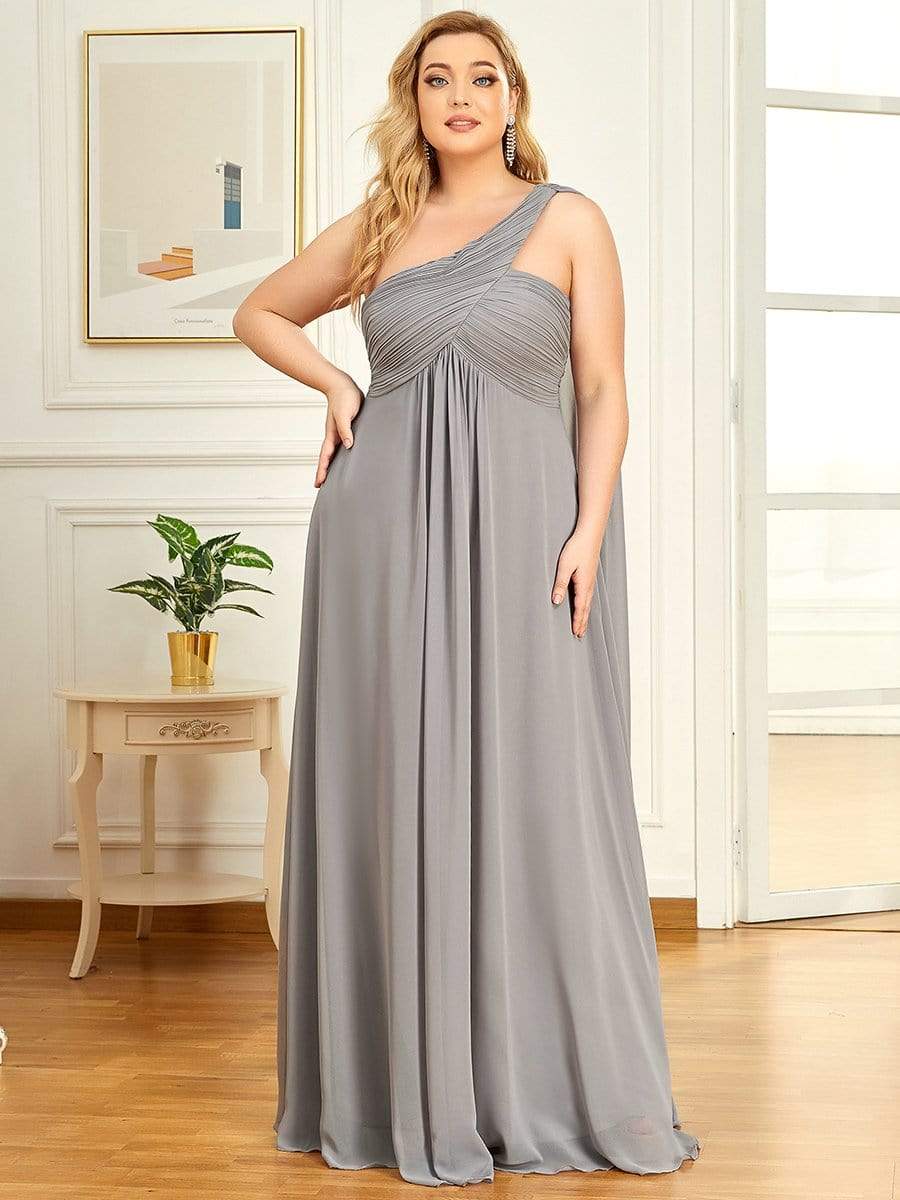 Plus Size Chiffon One Shoulder Formal Evening Dresses for Women