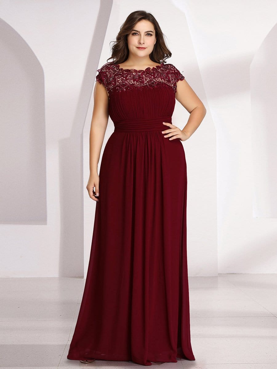 Lace Bodice Cap Sleeve Maxi Chiffon Bridesmaid Dress - Ever-Pretty US