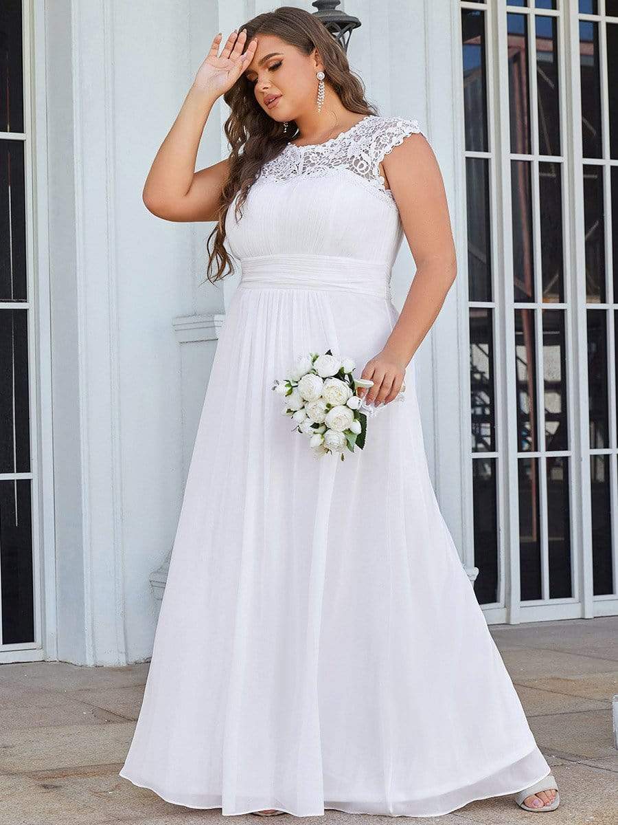 Plus Size Elegant Maxi Long Lace Cap Sleeve Bridesmaid Dress