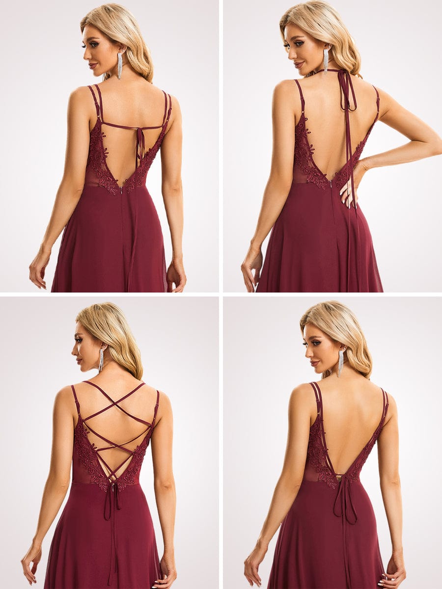 Convertible Chiffon Lace Open Back Spaghetti Straps Bridesmaid Dress