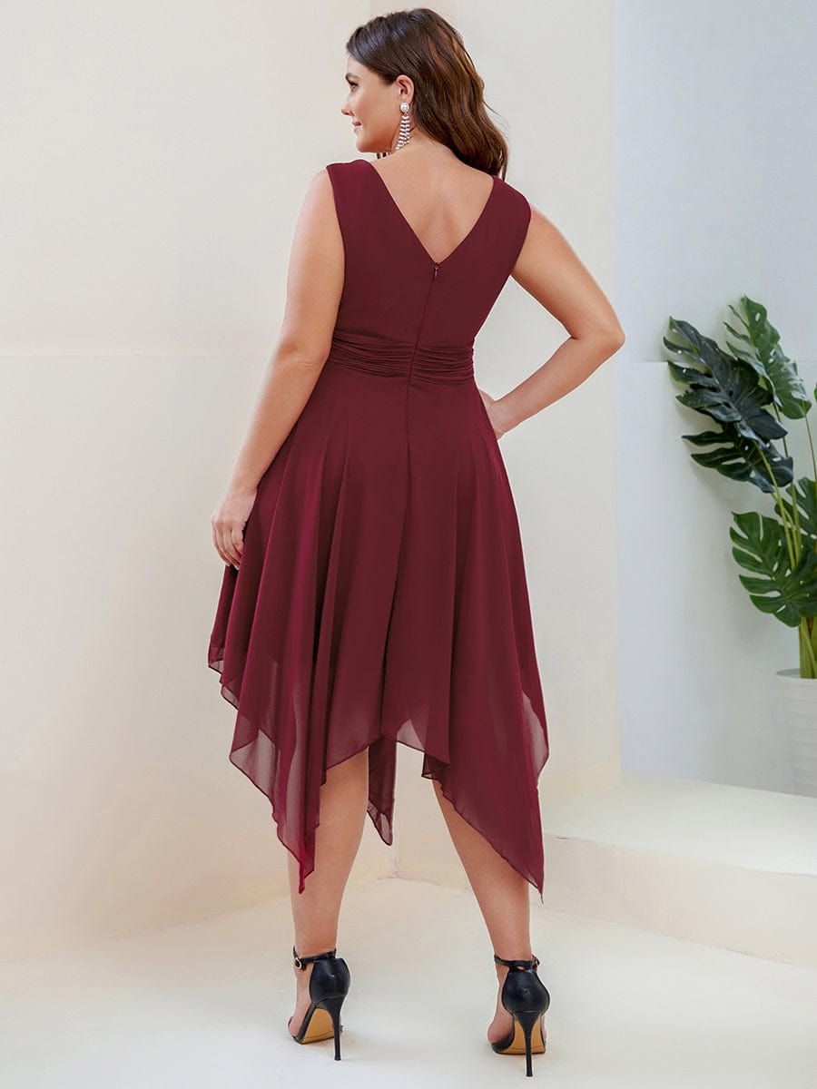 Custom Size Chiffon Double V Neck Asymmetrical Hem Dress