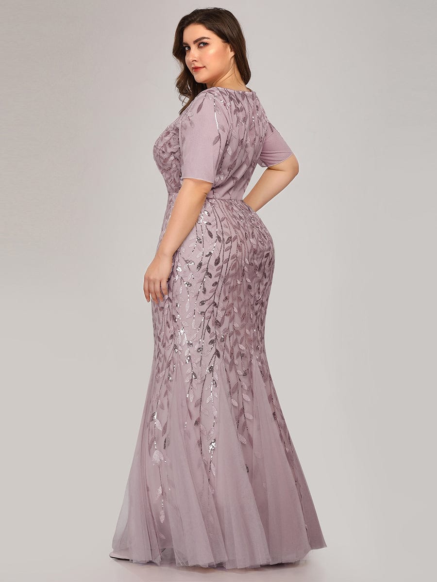 Floral Sequin Print Plus Size Mermaid Tulle Evening Dress