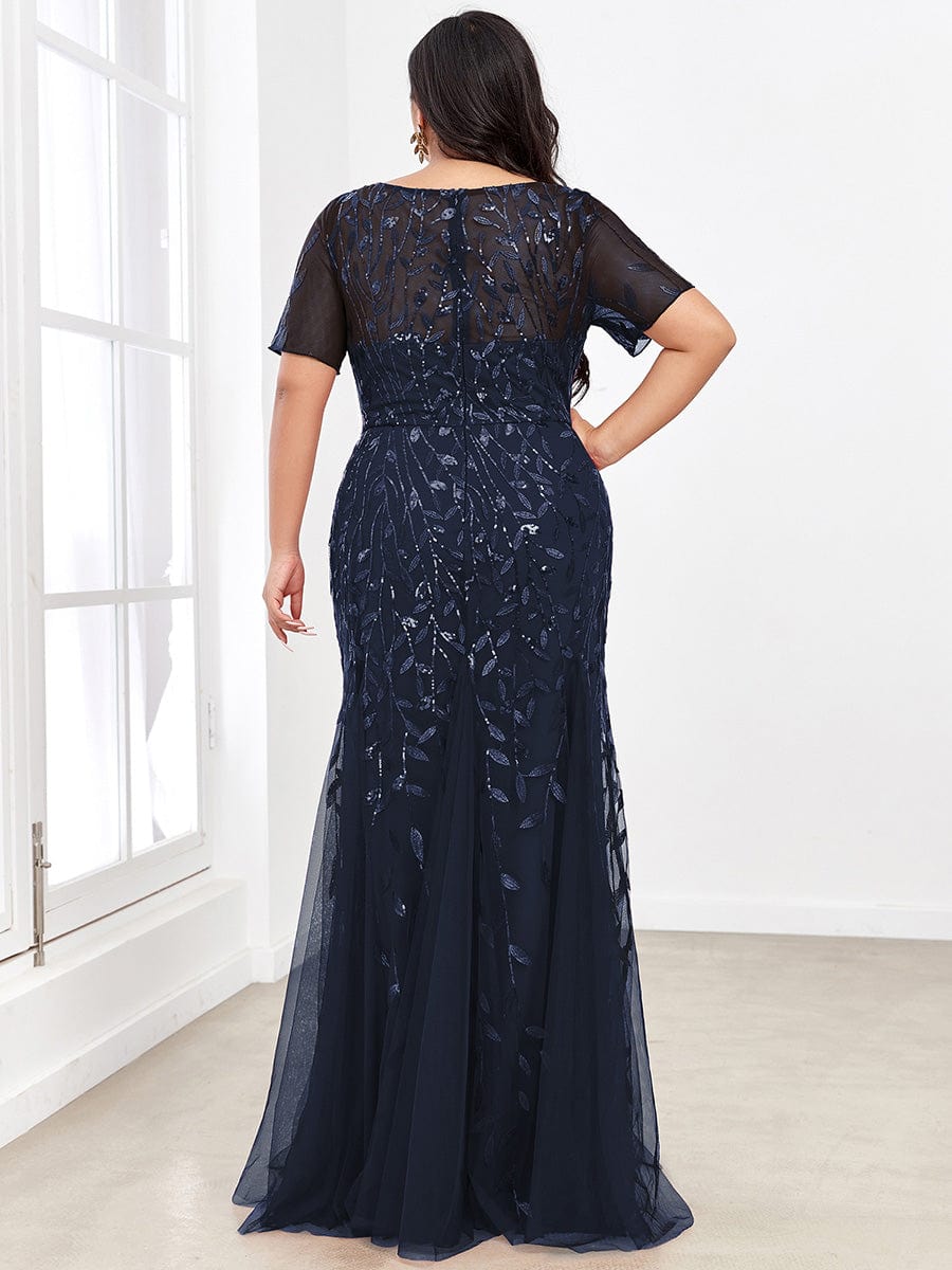 Floral Sequin Print Plus Size Mermaid Tulle Evening Dress