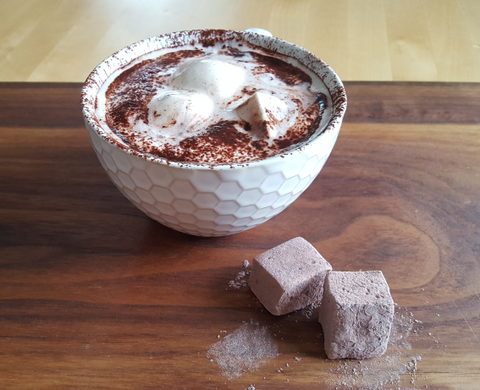 cocoa powdered honey marshmallows and mug of cocoa