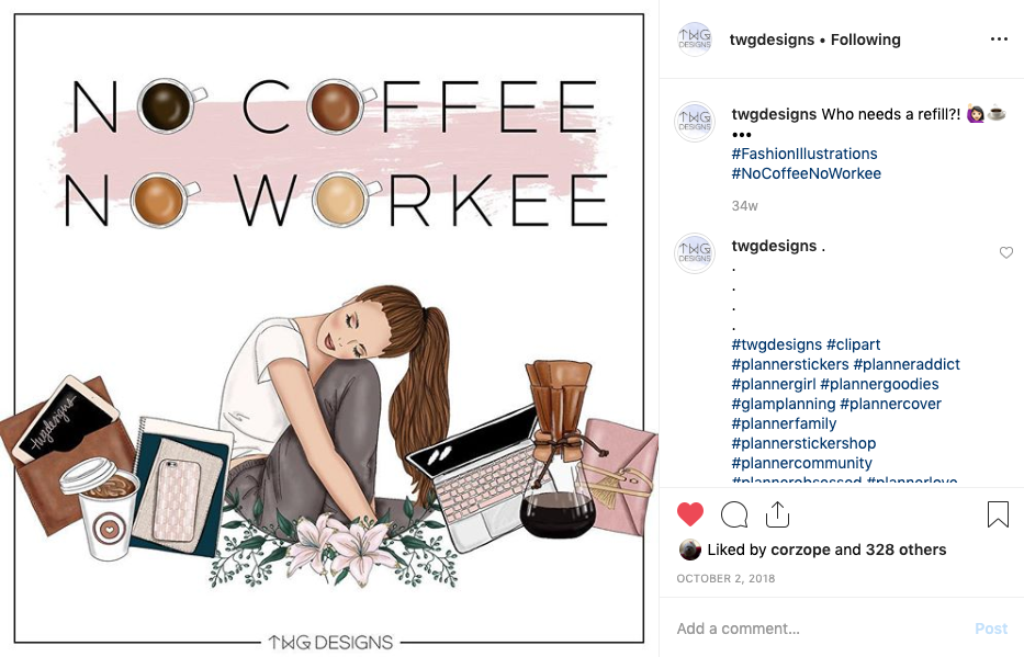 coffee clipart instagram post for TWG Designs