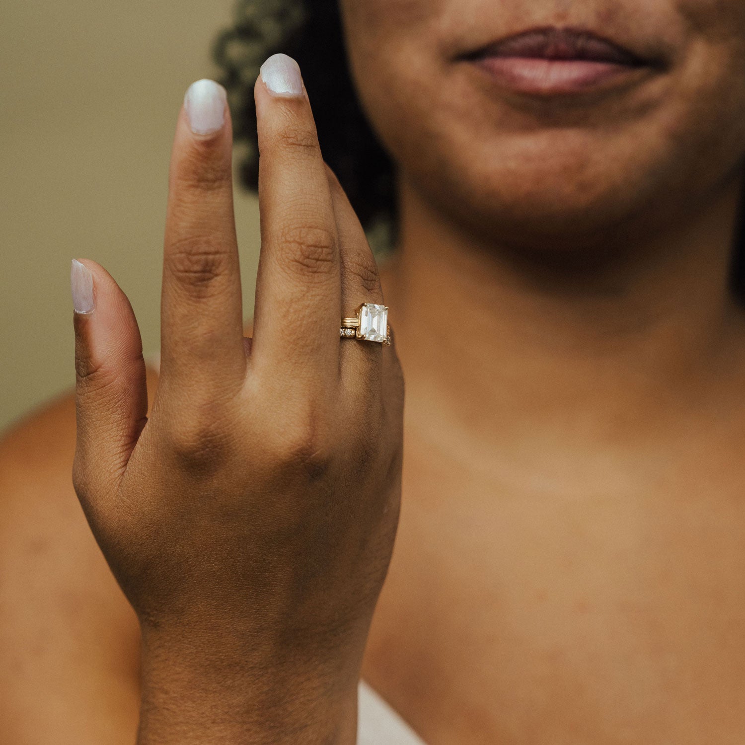 Unique moissanite engagement ring