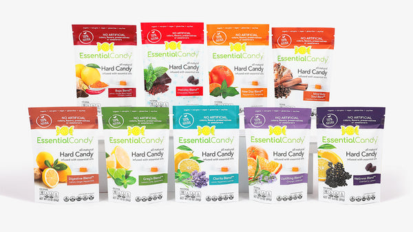 Essential Candy makes healthy hard candy infused with pure organic essential oils plus plant botanicals and all-natural, organic, non-GMO, gluten-free, vegan, soy-free, dairy-free, and contains no artificial colors, flavors, sweeteners or preservatives.