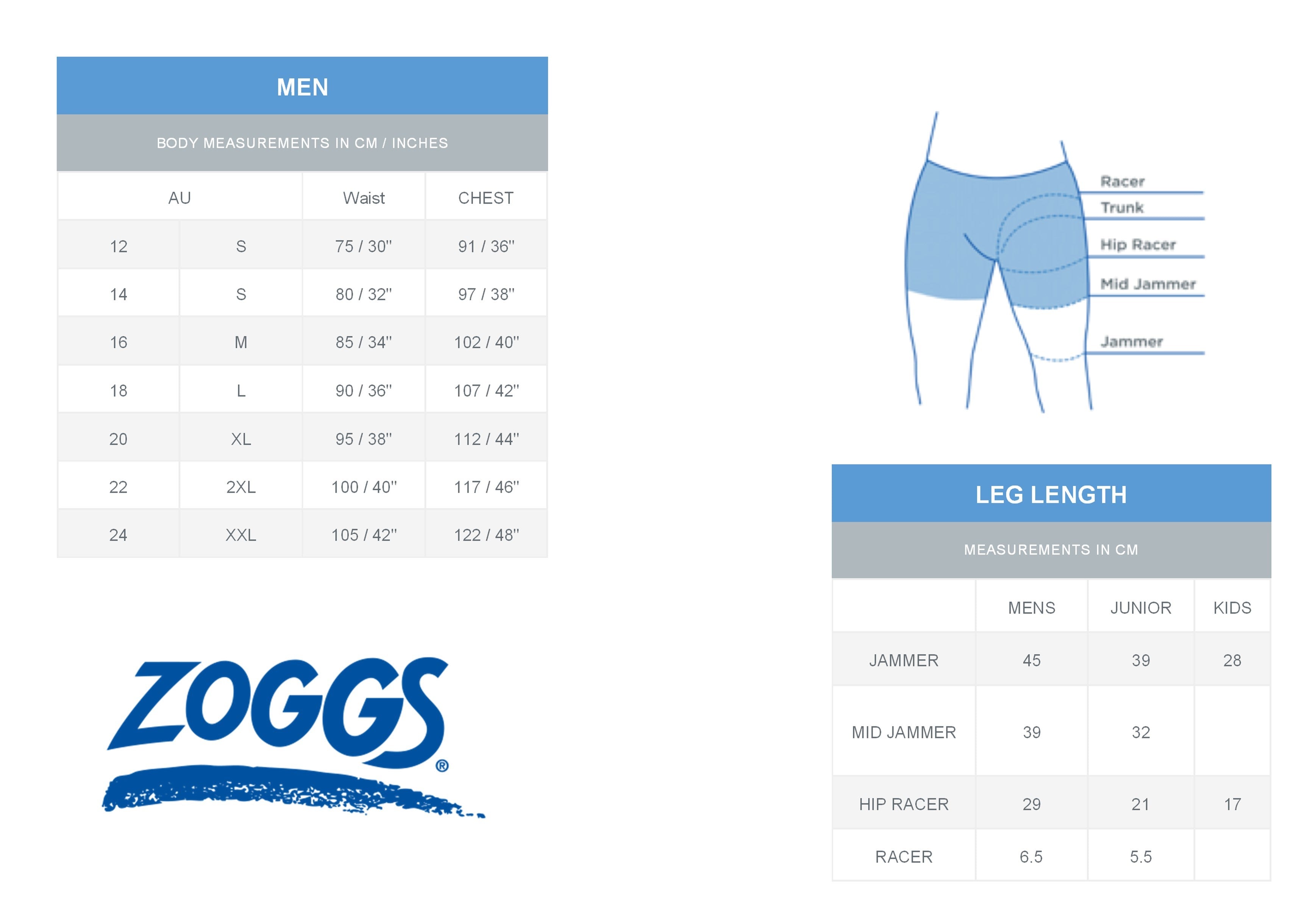 Zoggs Mens sizing