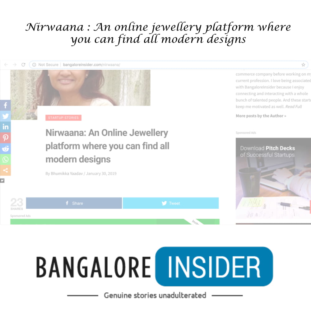 Feature on Nirwaana by BangaloreInsider in Jan2019