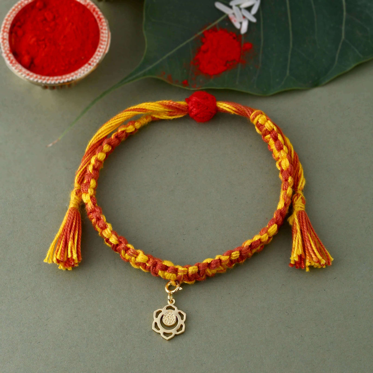 Buy Adjustable Moli Rakhi Bracelet with Silver Good Luck Clover Charm  Online India