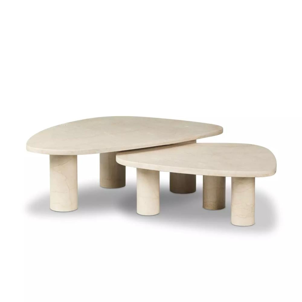 Solid Cream Marble Freeform Low Profile Nesting Coffee Table (Set of 2)