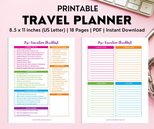 Travel Planner Printables – Mint Notion Shop