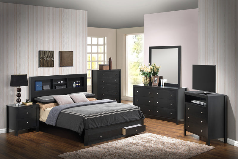 Burlington King Storage Platform Bed with Built in Shelves and Two Footboard Drawers